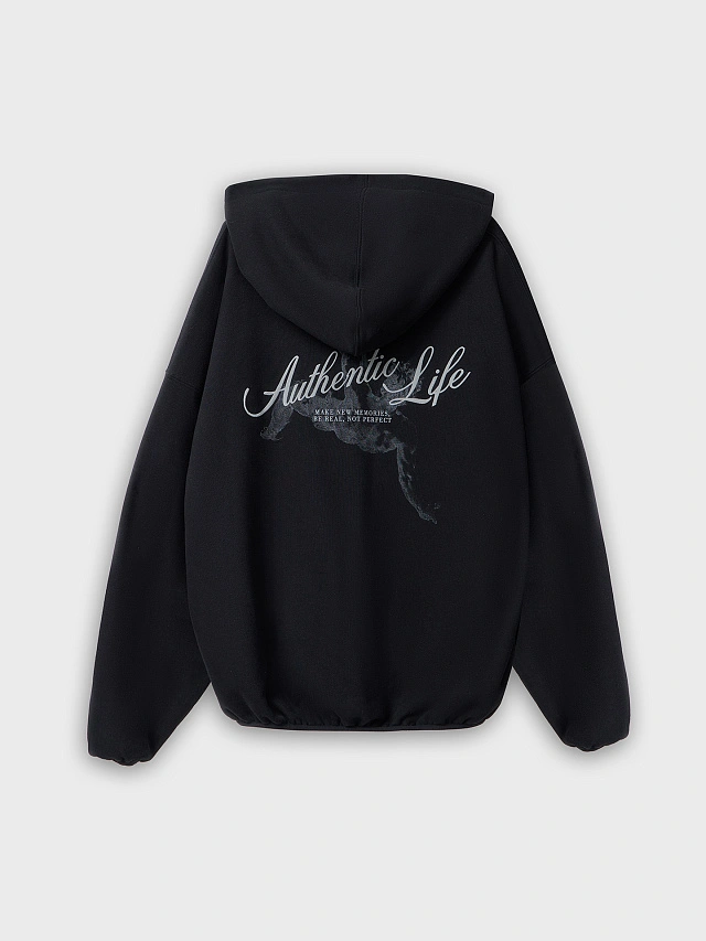 Теплое худи мужское черное с начесом - 9