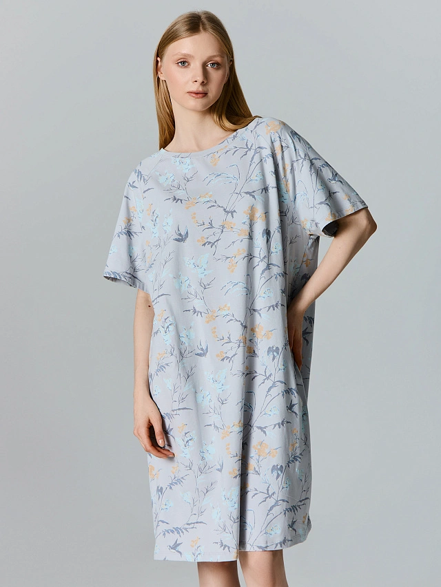 Сорочка ночная женская серая с цветочным принтом - 3