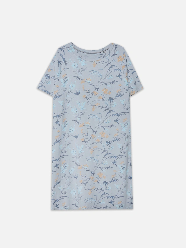 Сорочка ночная женская серая с цветочным принтом - 5