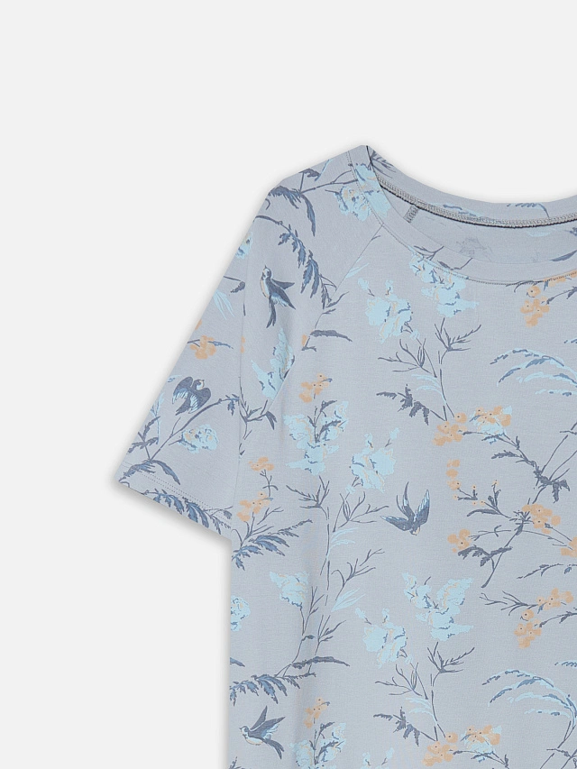 Сорочка ночная женская серая с цветочным принтом - 6