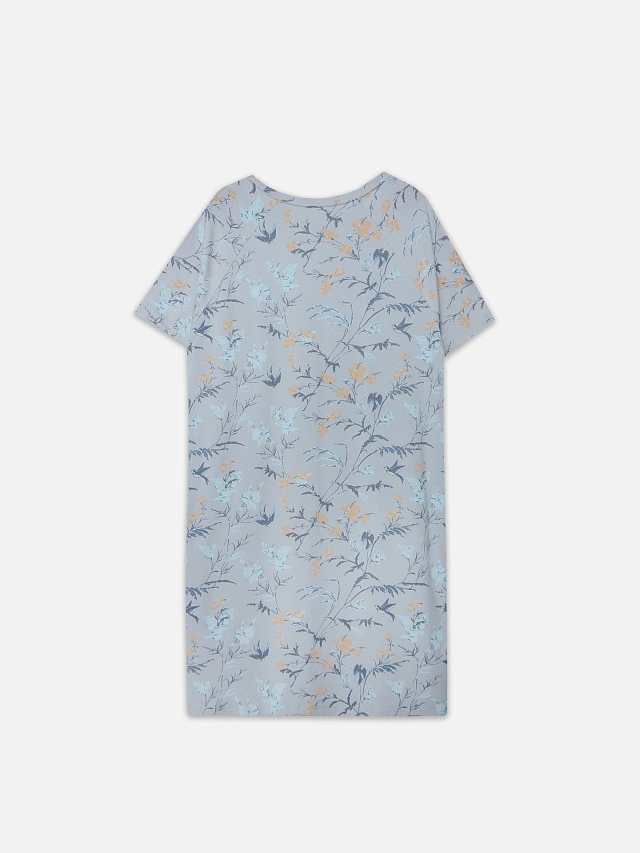 Сорочка ночная женская серая с цветочным принтом - 7