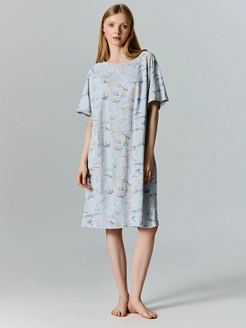 Сорочка ночная женская серая с цветочным принтом