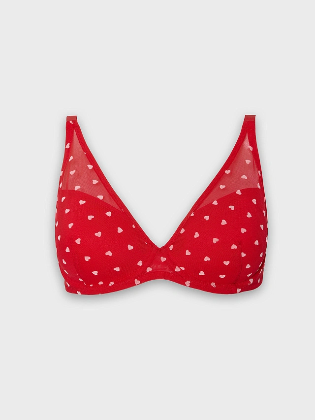 Бюстгальтер t-shirt женский красный с принтом в сердечко - 8