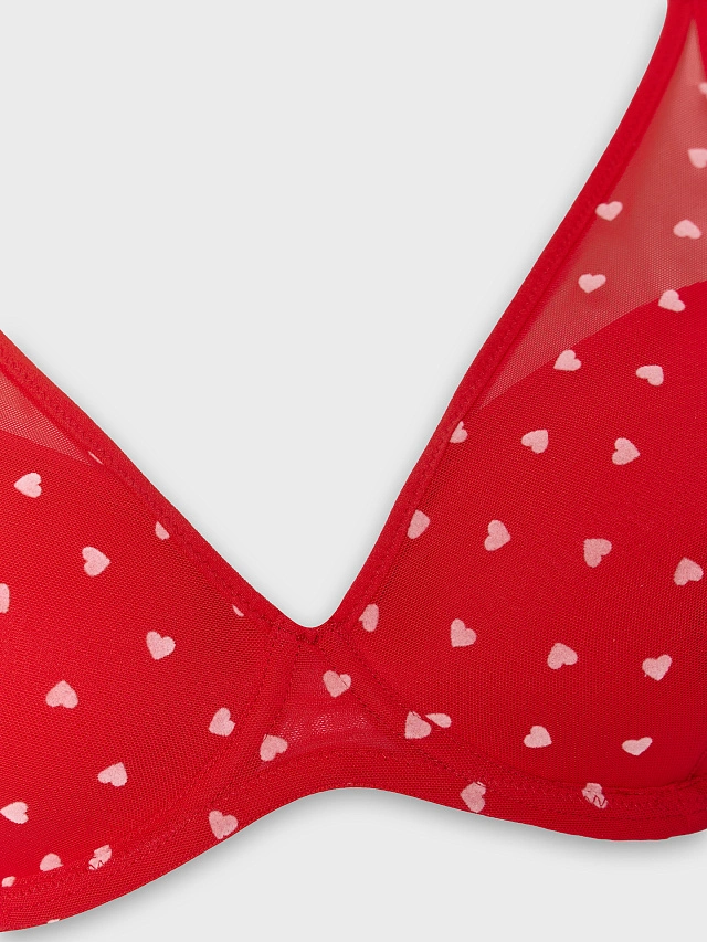 Бюстгальтер t-shirt женский красный с принтом в сердечко - 9