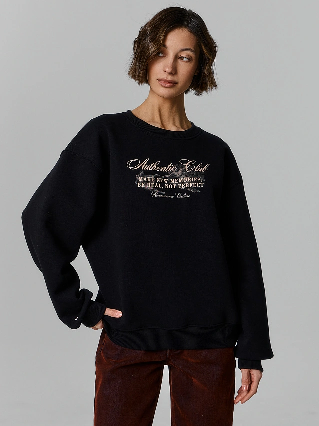 Теплый свитшот женский черный с начесом - 4