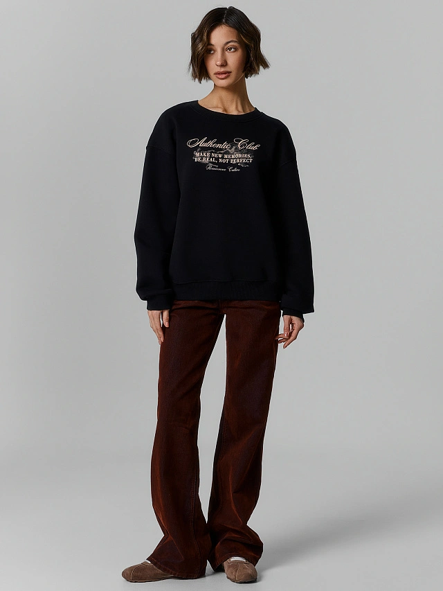 Теплый свитшот женский черный с начесом - 5