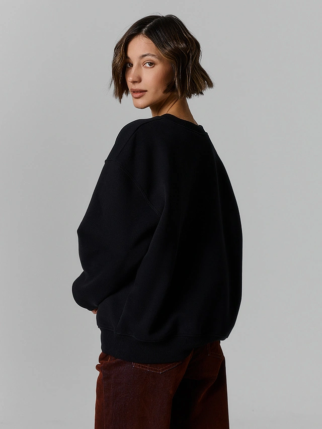 Теплый свитшот женский черный с начесом - 6