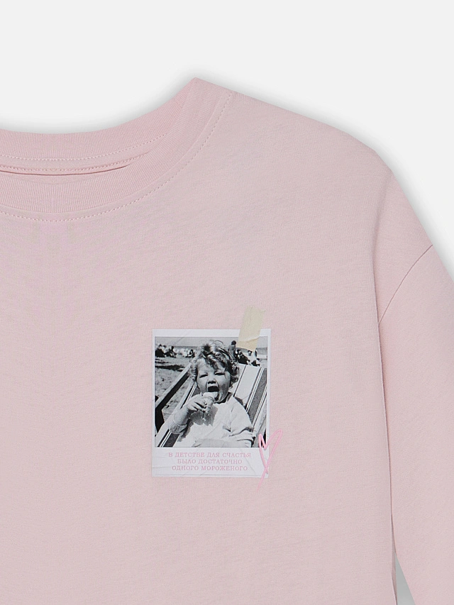 Футболка оверсайз женская розовая с надписью "Все мы родом из детства" - 4