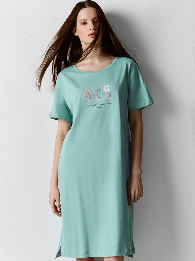 Сорочка ночная женская зеленая с весенними цветами - 4