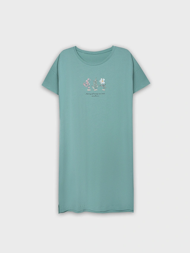 Сорочка ночная женская зеленая с весенними цветами - 5