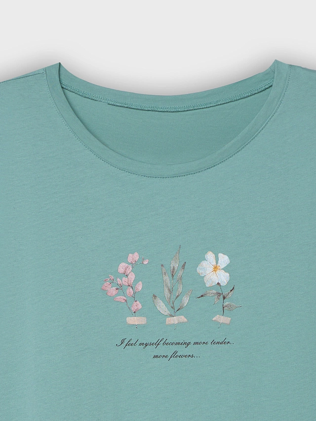 Сорочка ночная женская зеленая с весенними цветами - 6