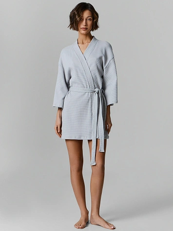 Халат женский серый вафельный