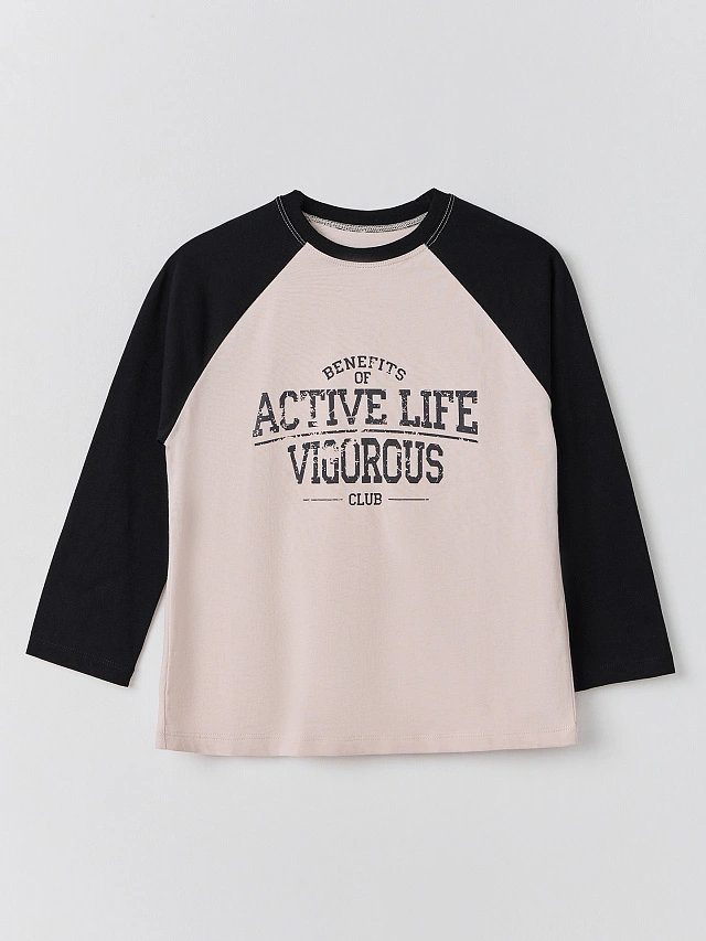 Джемпер для девочек бежевый с контрастными рукавами - 6