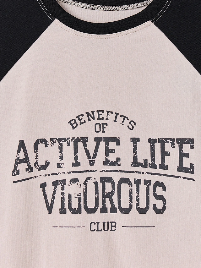 Джемпер для девочек бежевый с контрастными рукавами - 7