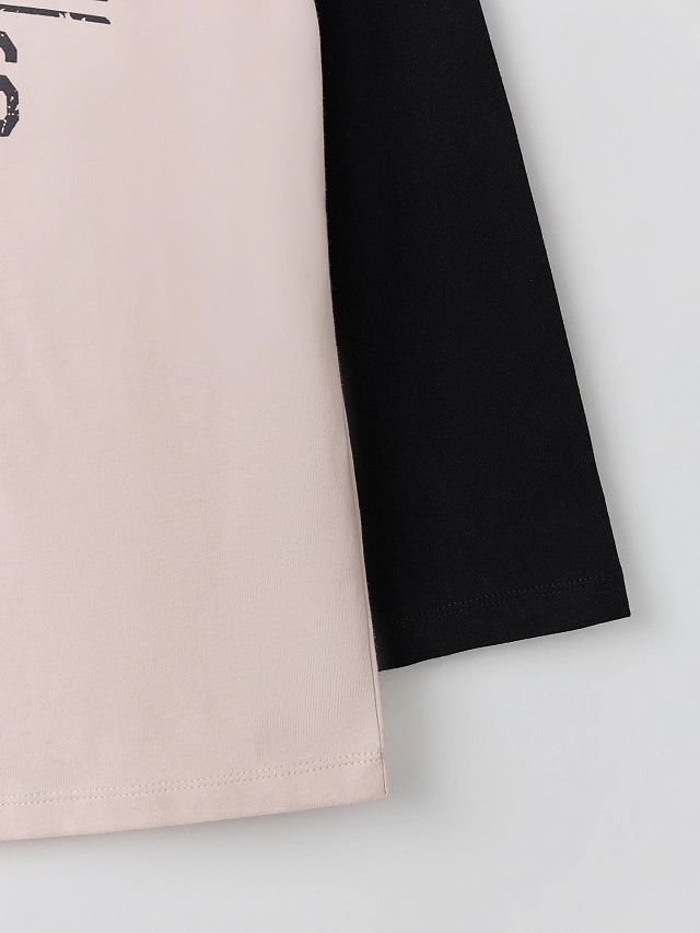 Джемпер для девочек бежевый с контрастными рукавами - 8