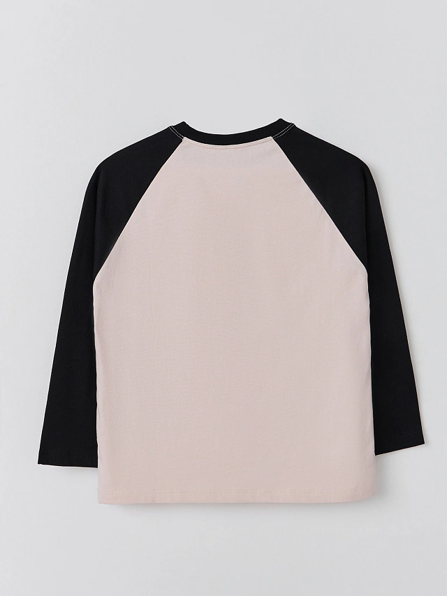 Джемпер для девочек бежевый с контрастными рукавами - 9