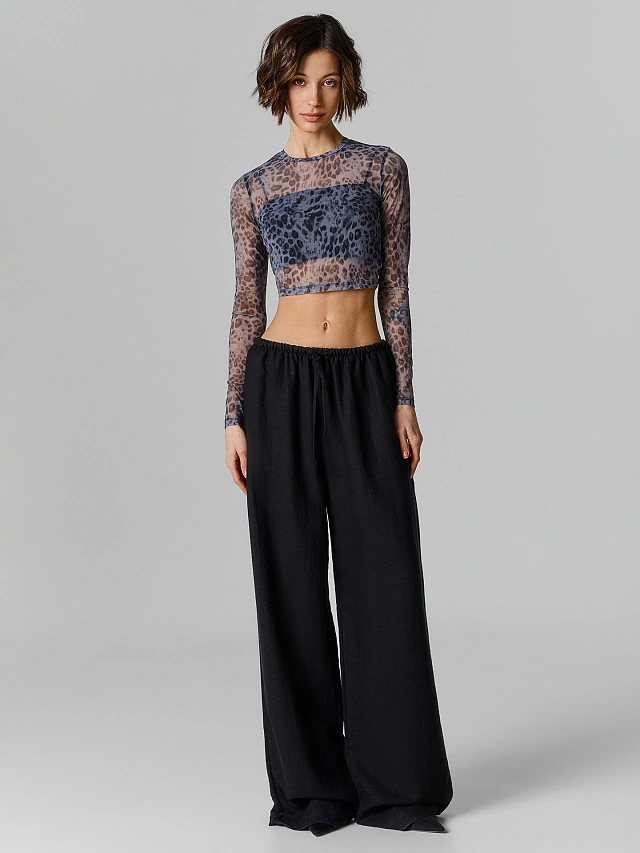 Лонгслив укороченный женский серый из сетки - 3