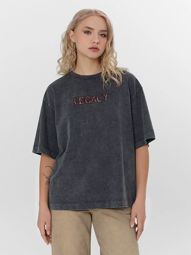 Футболка оверсайз женская серая с принтом винтажного ковра - 4