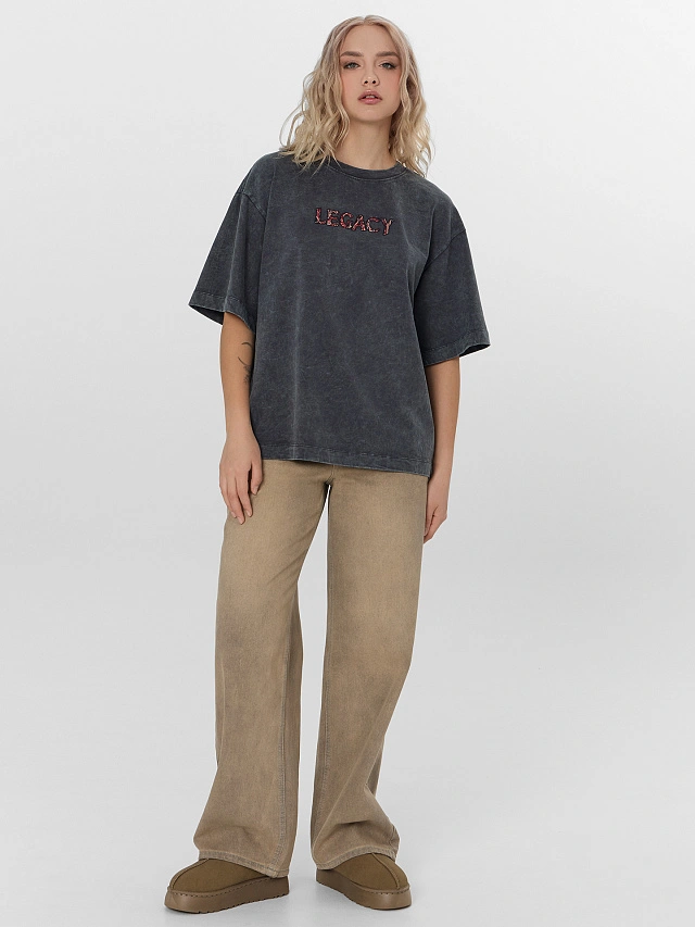 Футболка оверсайз женская серая с принтом винтажного ковра - 5