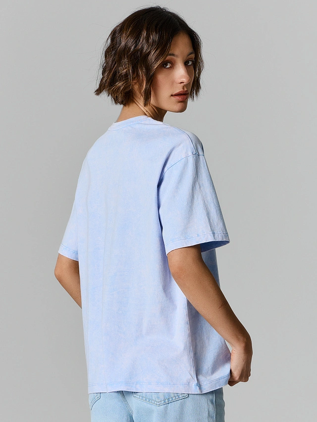 Футболка оверсайз женская голубая с обработкой эйсид - 4