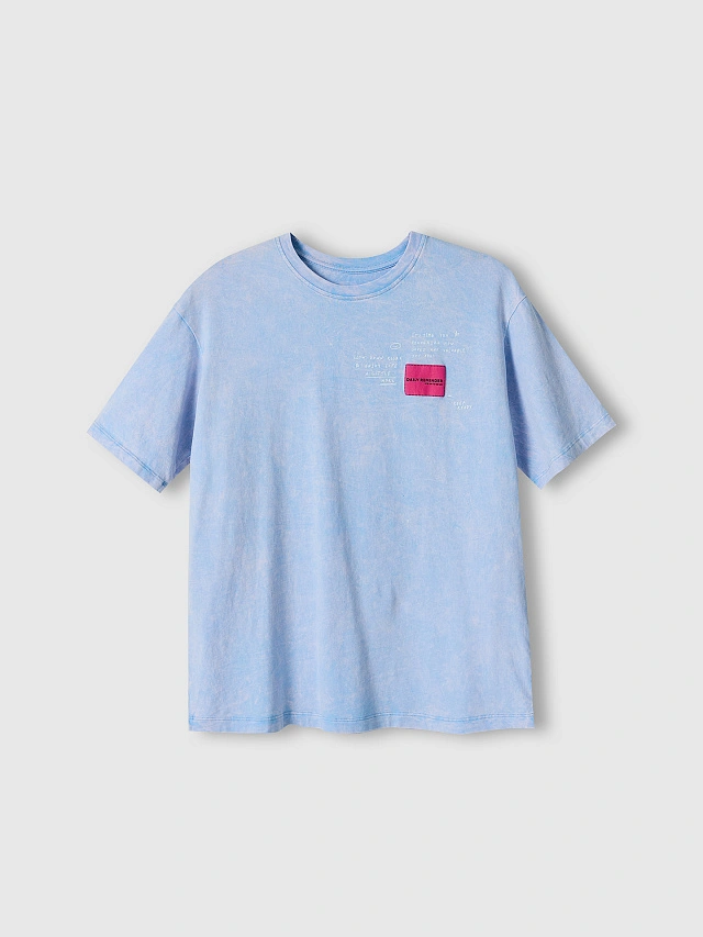 Футболка оверсайз женская голубая с обработкой эйсид - 5