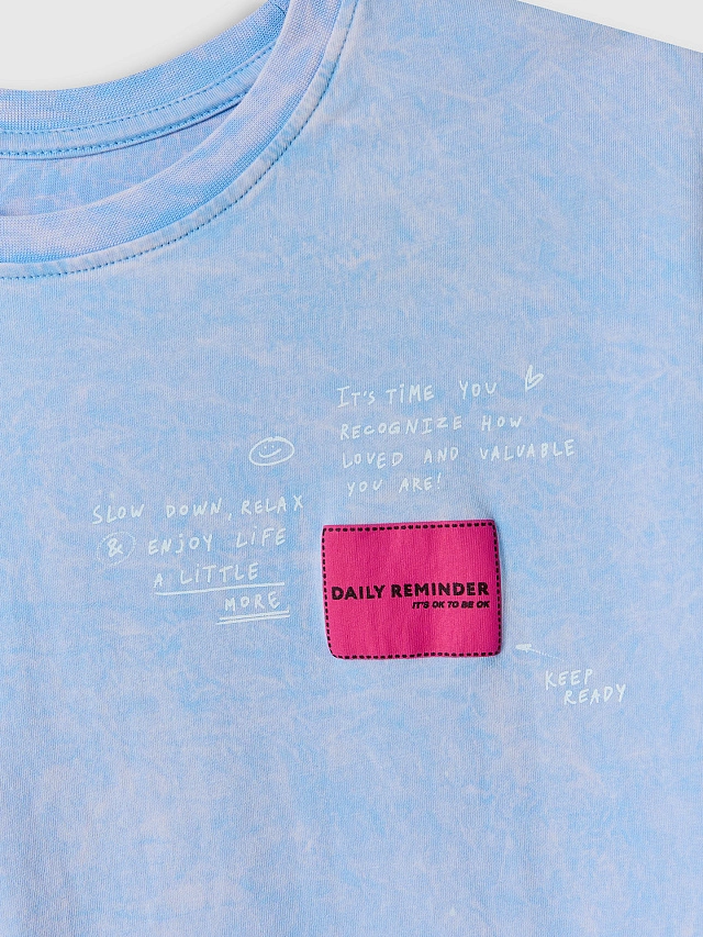 Футболка оверсайз женская голубая с обработкой эйсид - 6