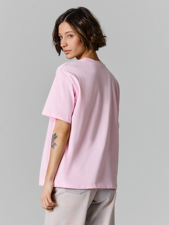 Футболка оверсайз женская розовая с сердечком - 4