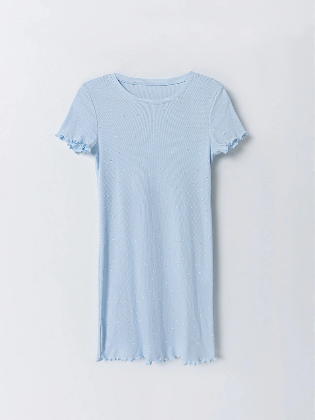 Сорочка ночная женская голубая с цветочным принтом - 3