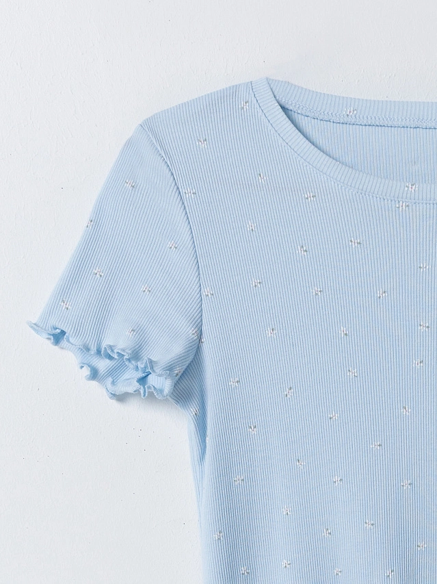 Сорочка ночная женская голубая с цветочным принтом - 4