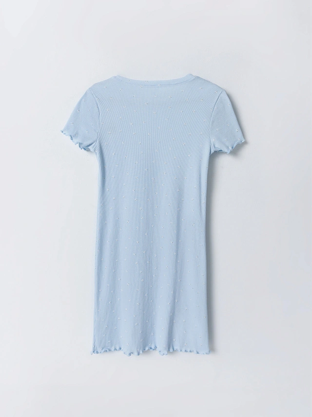 Сорочка ночная женская голубая с цветочным принтом - 5