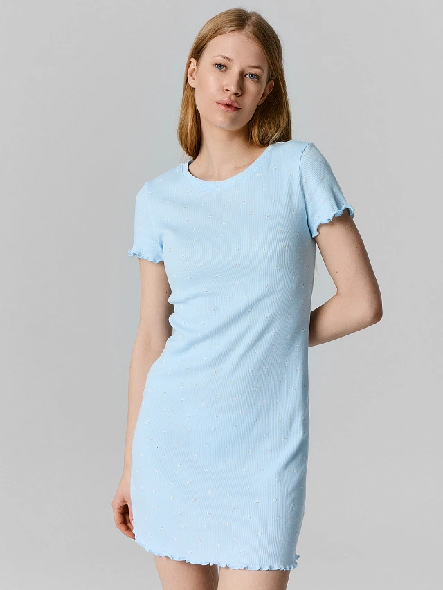 Сорочка ночная женская голубая с цветочным принтом - 2