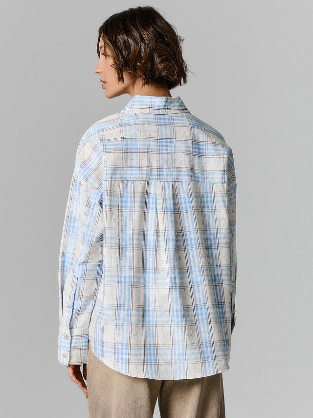 Рубашка женская бежевая в клетку - 4