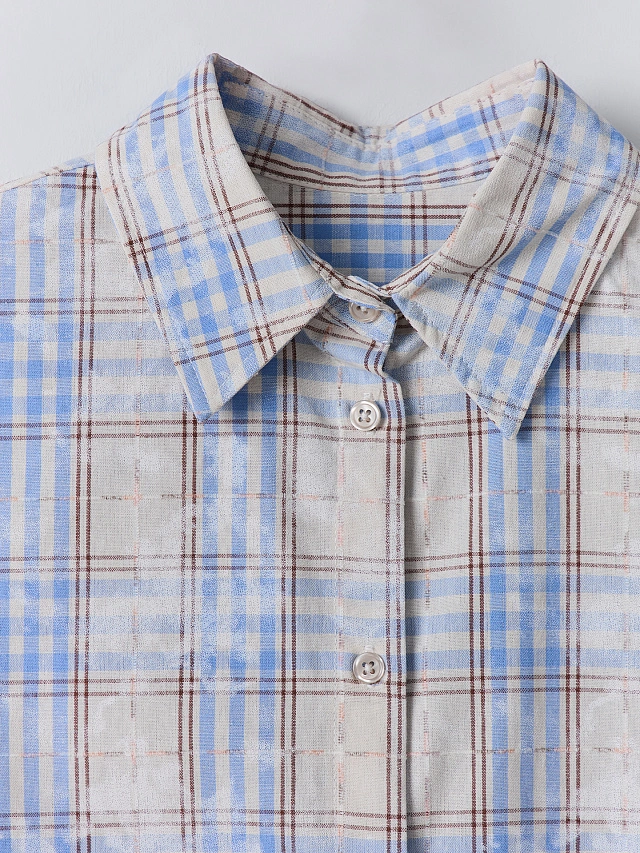 Рубашка женская бежевая в клетку - 8