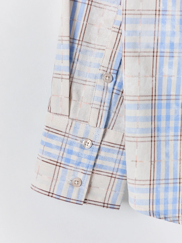 Рубашка женская бежевая в клетку - 10