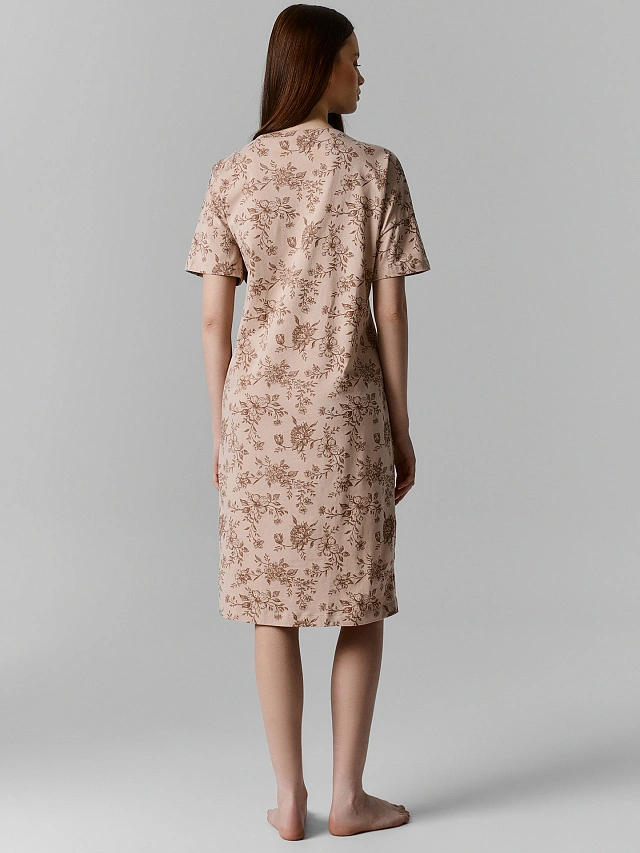 Сорочка ночная женская бежевая с цветочным принтом - 2