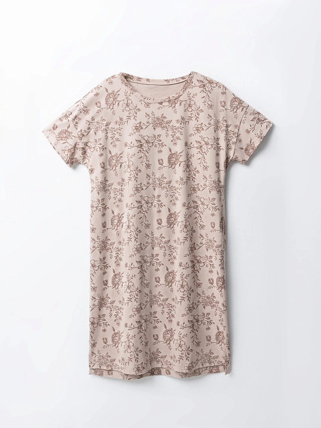 Сорочка ночная женская бежевая с цветочным принтом - 4