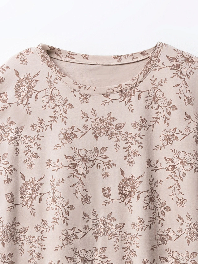 Сорочка ночная женская бежевая с цветочным принтом - 5