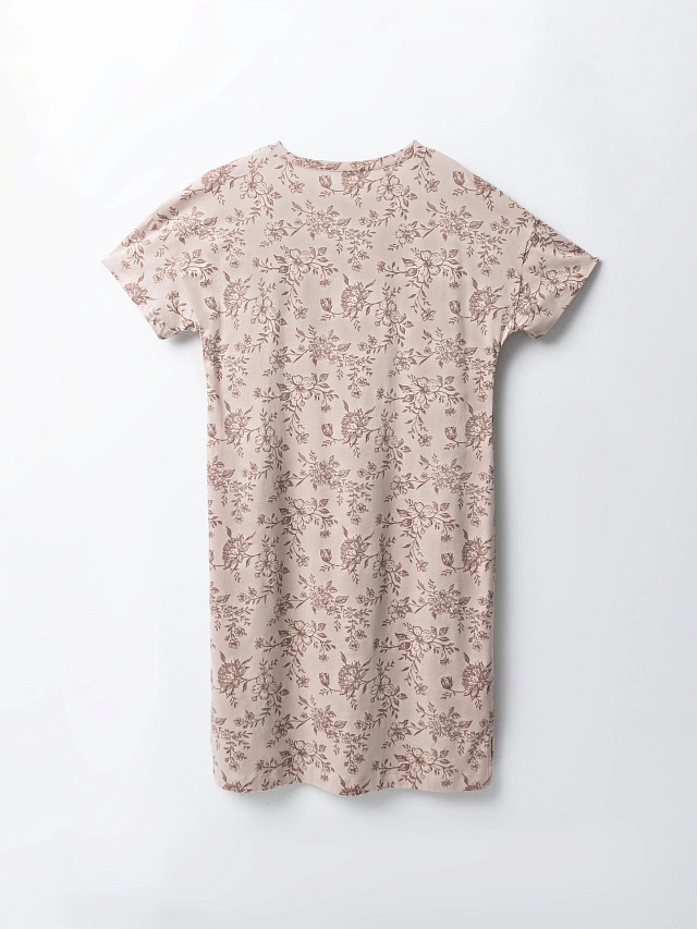 Сорочка ночная женская бежевая с цветочным принтом - 6