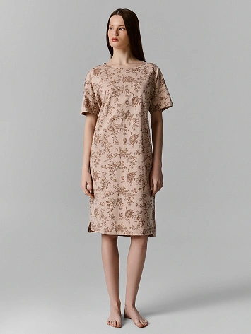 Сорочка ночная женская бежевая с цветочным принтом