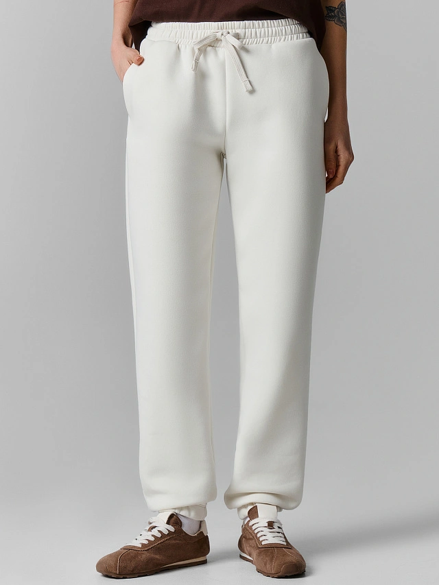 Теплые брюки женские белые с начесом - 2