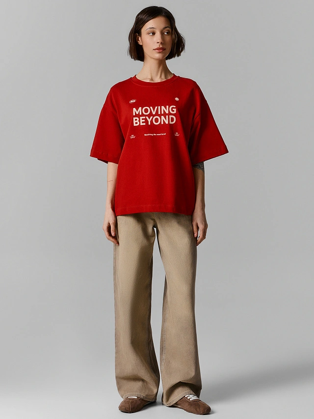 Футболка женская красная оверсайз - 2