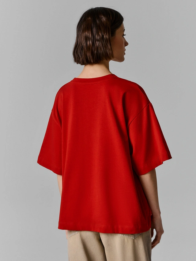 Футболка женская красная оверсайз - 3