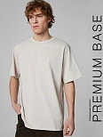 Футболка мужская бежевая прямого кроя базовая из хлопка