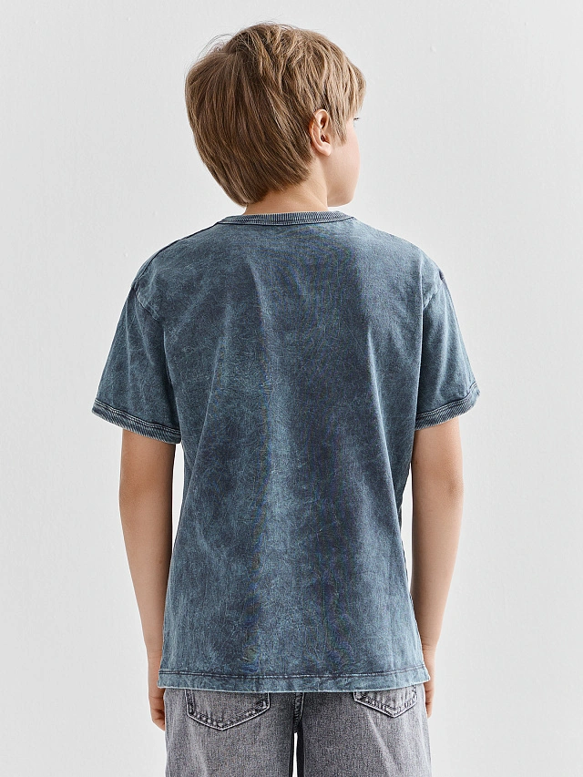 Футболка для мальчиков серая с принтом и обработкой эйсид - 4