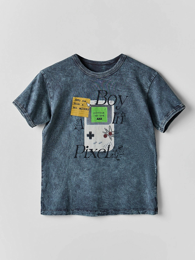 Футболка для мальчиков серая с принтом и обработкой эйсид - 5