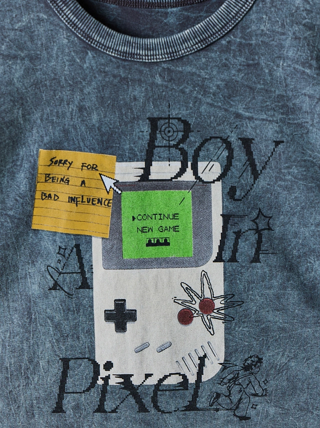 Футболка для мальчиков серая с принтом и обработкой эйсид - 6