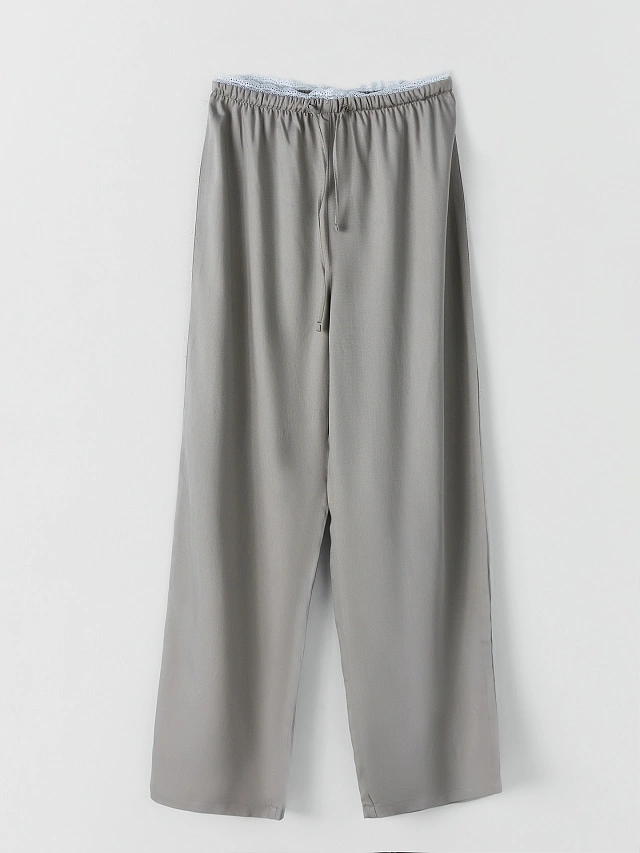 Брюки женские серые прямые с декоративным кружевом - 5