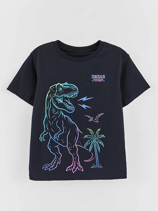 Футболка для мальчиков черная с принтом динозавра - 5