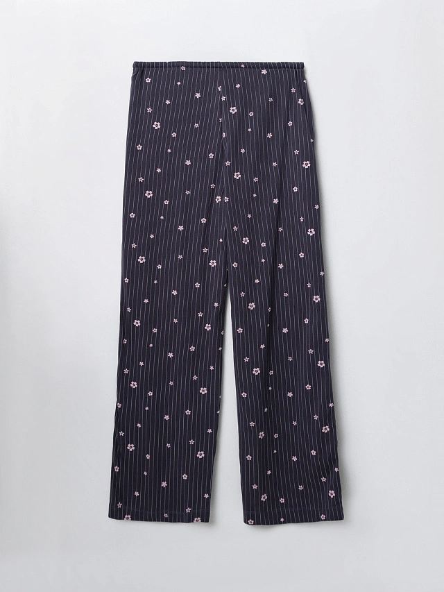 Брюки домашние женские синие с цветочным принтом - 7