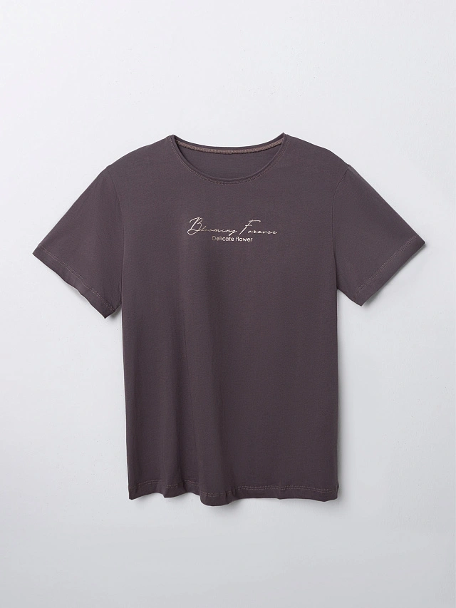 Футболка женская фиолетовая с принтом и надписью из хлопка - 6